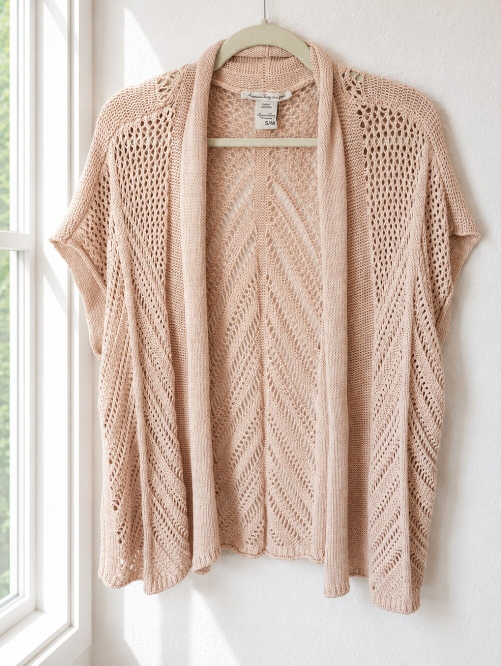 American Rag Open Knit Sleeveless Vest Cardigan Womens S/M Pink Boho Layering